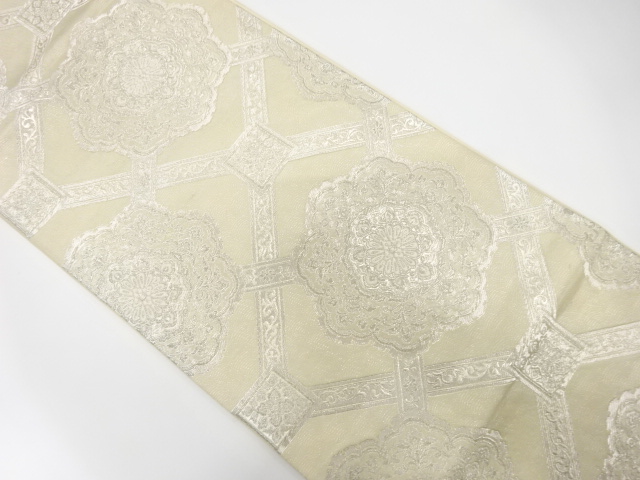 JAPANESE KIMONO / ANTIQUE FUKURO OBI / SILK / WOVEN FLOWERSSHOKKOMON PATTERN